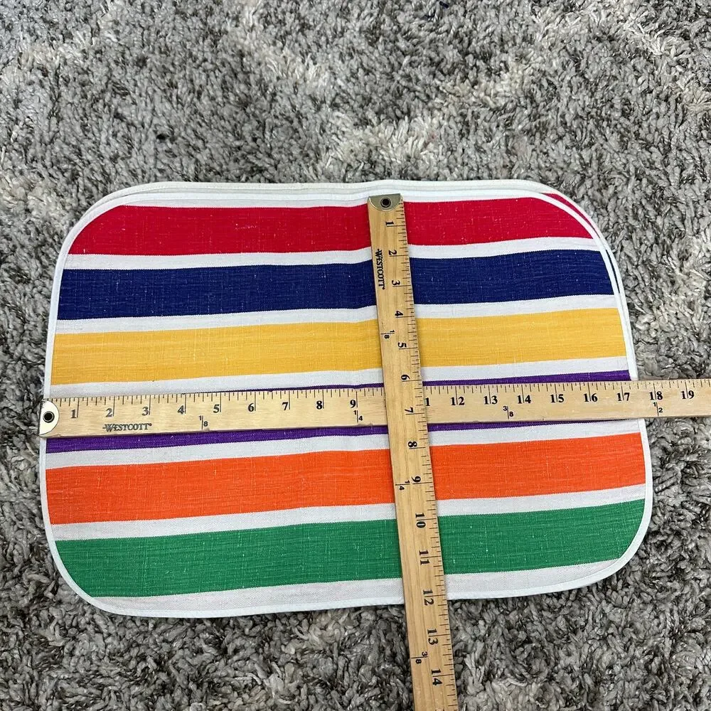Striped Placemats Round Corners Set of 3 Rainbow Green Striped Picnic Retro